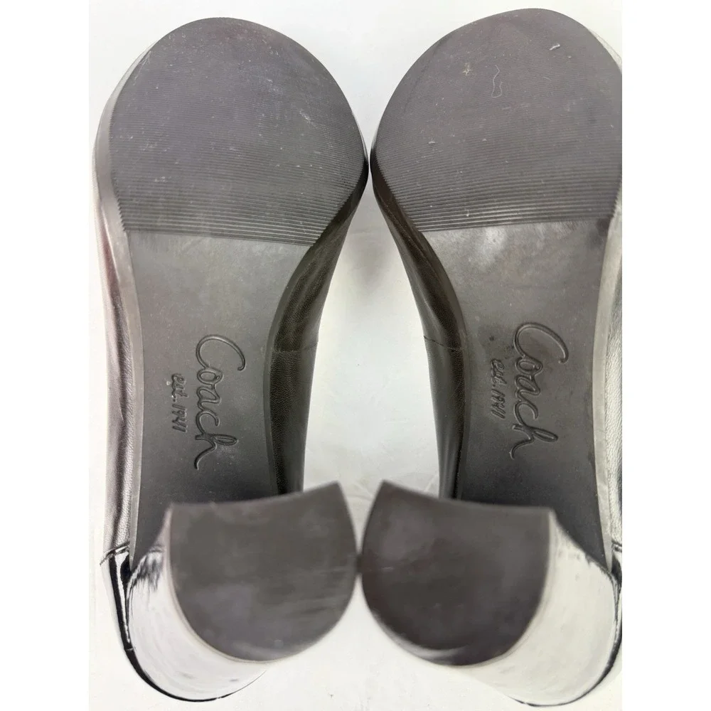 Coach Phebbie Heels 7.5 Y2K Brown Leather Chunky Pump Gold Logo Shoes